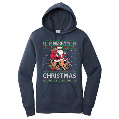 Ugly Xmas Style Santa Riding Octopus Christmas Great Gift Women's Pullover Hoodie