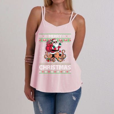 Ugly Xmas Style Santa Riding Octopus Christmas Great Gift Women's Strappy Tank