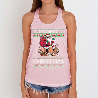 Ugly Xmas Style Santa Riding Octopus Christmas Great Gift Women's Knotted Racerback Tank