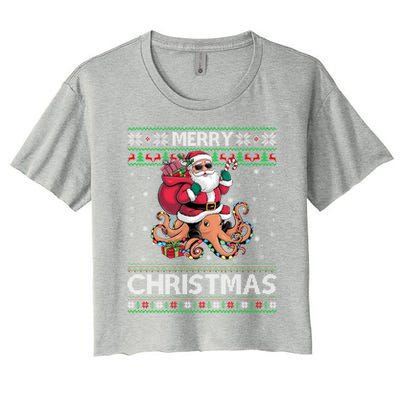 Ugly Xmas Style Santa Riding Octopus Christmas Great Gift Women's Crop Top Tee