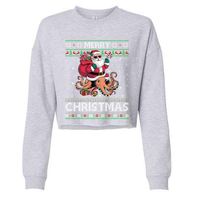 Ugly Xmas Style Santa Riding Octopus Christmas Great Gift Cropped Pullover Crew