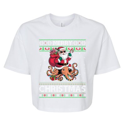 Ugly Xmas Style Santa Riding Octopus Christmas Great Gift Bella+Canvas Jersey Crop Tee