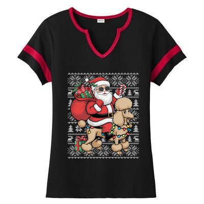 Ugly Xmas Style Santa Riding Poodle Dog Christmas Meaningful Gift Ladies Halftime Notch Neck Tee