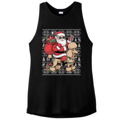 Ugly Xmas Style Santa Riding Poodle Dog Christmas Meaningful Gift Ladies PosiCharge Tri-Blend Wicking Tank