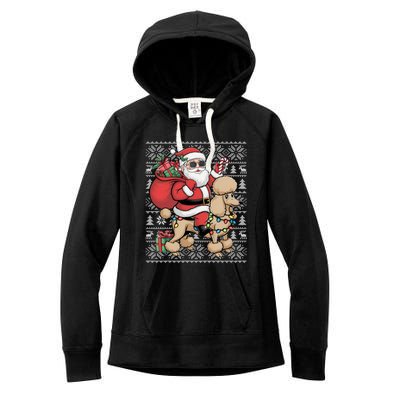 Ugly Xmas Style Santa Riding Poodle Dog Christmas Meaningful Gift Women's Fleece Hoodie