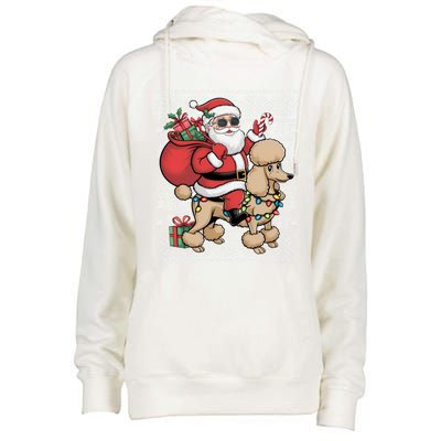 Ugly Xmas Style Santa Riding Poodle Dog Christmas Meaningful Gift Womens Funnel Neck Pullover Hood