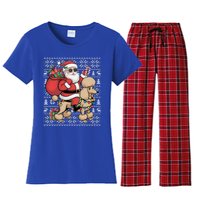 Ugly Xmas Style Santa Riding Poodle Dog Christmas Meaningful Gift Women's Flannel Pajama Set