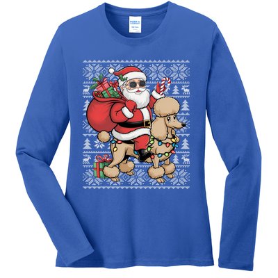 Ugly Xmas Style Santa Riding Poodle Dog Christmas Meaningful Gift Ladies Long Sleeve Shirt