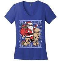 Ugly Xmas Style Santa Riding Poodle Dog Christmas Meaningful Gift Women's V-Neck T-Shirt