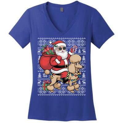 Ugly Xmas Style Santa Riding Poodle Dog Christmas Meaningful Gift Women's V-Neck T-Shirt