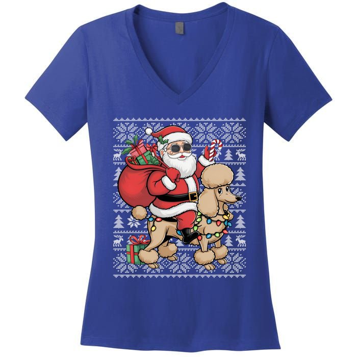 Ugly Xmas Style Santa Riding Poodle Dog Christmas Meaningful Gift Women's V-Neck T-Shirt