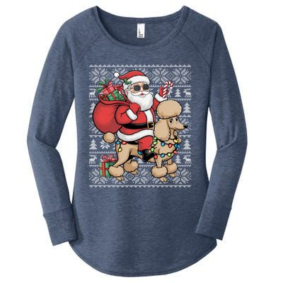 Ugly Xmas Style Santa Riding Poodle Dog Christmas Meaningful Gift Women's Perfect Tri Tunic Long Sleeve Shirt