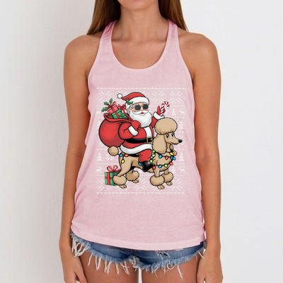 Ugly Xmas Style Santa Riding Poodle Dog Christmas Meaningful Gift Women's Knotted Racerback Tank