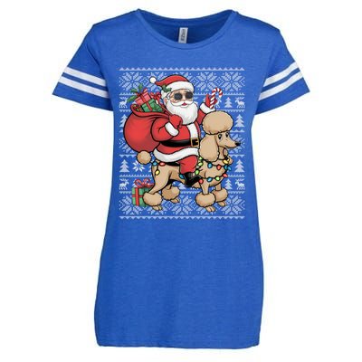 Ugly Xmas Style Santa Riding Poodle Dog Christmas Meaningful Gift Enza Ladies Jersey Football T-Shirt