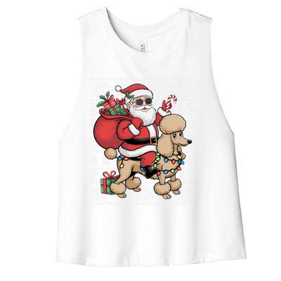 Ugly Xmas Style Santa Riding Poodle Dog Christmas Meaningful Gift Women's Racerback Cropped Tank