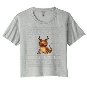 Ugly Xmas Sweater Style Bearded Dragon Reindeer Christmas Women's Crop Top Tee