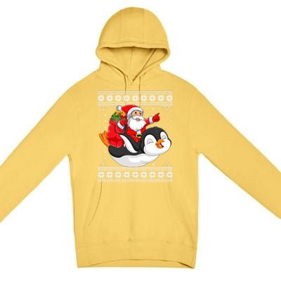 Ugly Xmas Sweater Style Santa Riding Penguin Christmas Gift Premium Pullover Hoodie