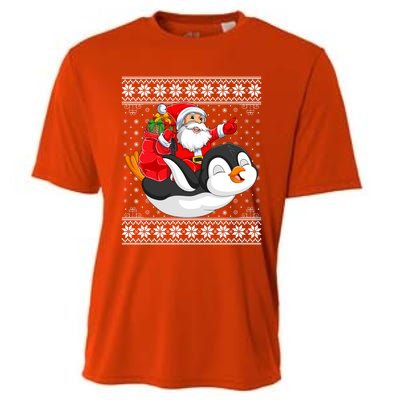 Ugly Xmas Sweater Style Santa Riding Penguin Christmas Gift Cooling Performance Crew T-Shirt