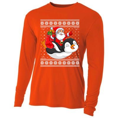 Ugly Xmas Sweater Style Santa Riding Penguin Christmas Gift Cooling Performance Long Sleeve Crew