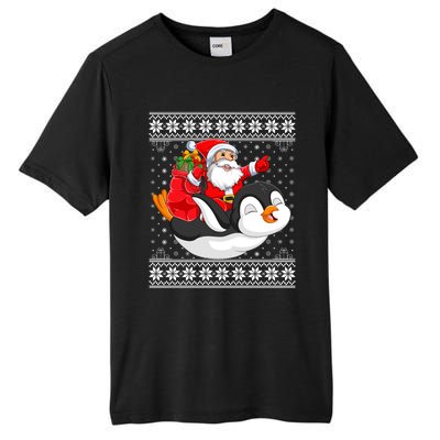 Ugly Xmas Sweater Style Santa Riding Penguin Christmas Gift Tall Fusion ChromaSoft Performance T-Shirt