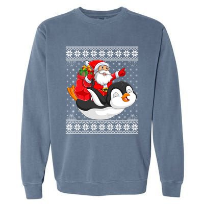 Ugly Xmas Sweater Style Santa Riding Penguin Christmas Gift Garment-Dyed Sweatshirt