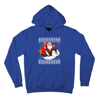 Ugly Xmas Sweater Style Santa Riding Penguin Christmas Gift Hoodie