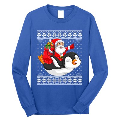 Ugly Xmas Sweater Style Santa Riding Penguin Christmas Gift Long Sleeve Shirt