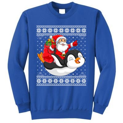 Ugly Xmas Sweater Style Santa Riding Penguin Christmas Gift Sweatshirt