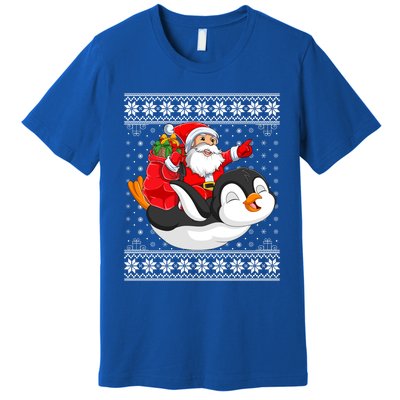 Ugly Xmas Sweater Style Santa Riding Penguin Christmas Gift Premium T-Shirt