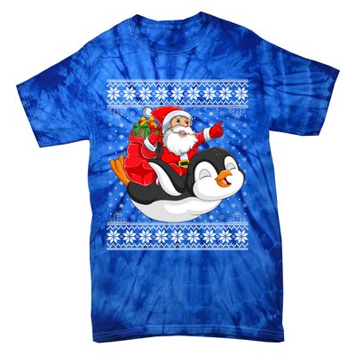 Ugly Xmas Sweater Style Santa Riding Penguin Christmas Gift Tie-Dye T-Shirt