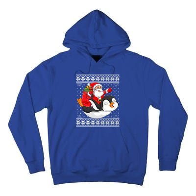 Ugly Xmas Sweater Style Santa Riding Penguin Christmas Gift Tall Hoodie