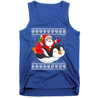 Ugly Xmas Sweater Style Santa Riding Penguin Christmas Gift Tank Top