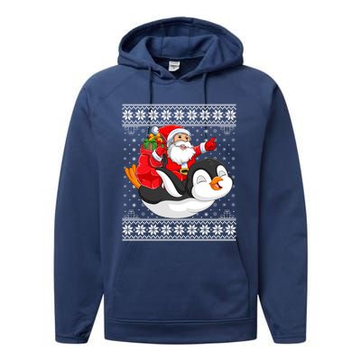 Ugly Xmas Sweater Style Santa Riding Penguin Christmas Gift Performance Fleece Hoodie