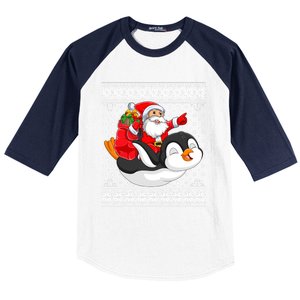 Ugly Xmas Sweater Style Santa Riding Penguin Christmas Gift Baseball Sleeve Shirt