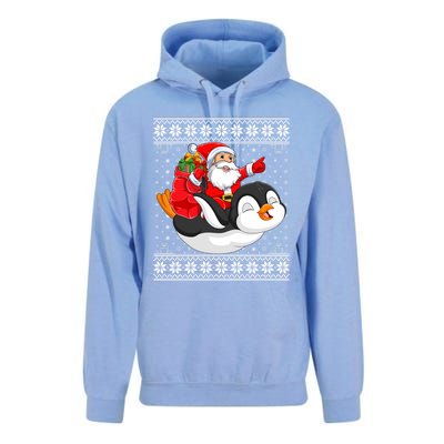 Ugly Xmas Sweater Style Santa Riding Penguin Christmas Gift Unisex Surf Hoodie