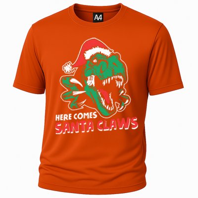 Ugly Xmas Sweaters: Dinosaur Here Comes Santa Claws Claus Gift Cooling Performance Crew T-Shirt