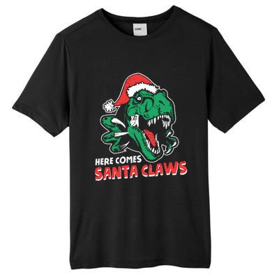 Ugly Xmas Sweaters: Dinosaur Here Comes Santa Claws Claus Gift Tall Fusion ChromaSoft Performance T-Shirt