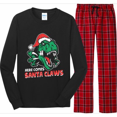 Ugly Xmas Sweaters: Dinosaur Here Comes Santa Claws Claus Gift Long Sleeve Pajama Set