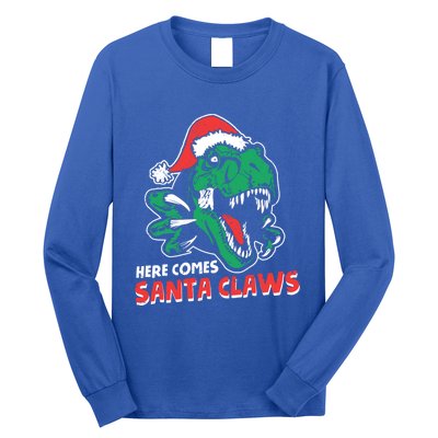 Ugly Xmas Sweaters: Dinosaur Here Comes Santa Claws Claus Gift Long Sleeve Shirt