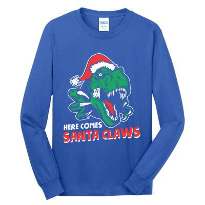 Ugly Xmas Sweaters: Dinosaur Here Comes Santa Claws Claus Gift Tall Long Sleeve T-Shirt