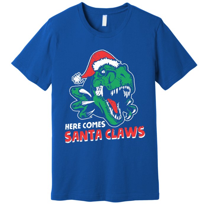 Ugly Xmas Sweaters: Dinosaur Here Comes Santa Claws Claus Gift Premium T-Shirt