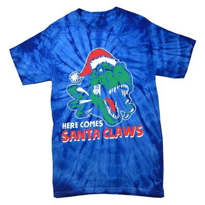 Ugly Xmas Sweaters: Dinosaur Here Comes Santa Claws Claus Gift Tie-Dye T-Shirt