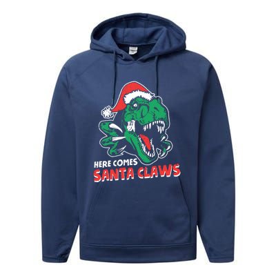 Ugly Xmas Sweaters: Dinosaur Here Comes Santa Claws Claus Gift Performance Fleece Hoodie