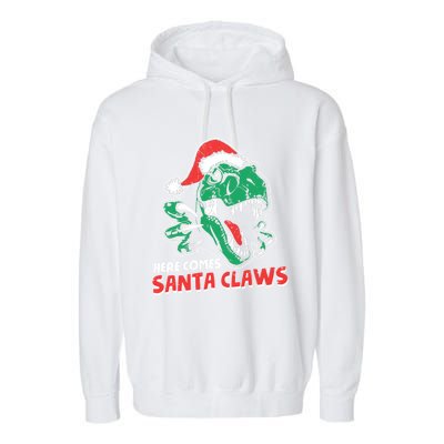 Ugly Xmas Sweaters: Dinosaur Here Comes Santa Claws Claus Gift Garment-Dyed Fleece Hoodie