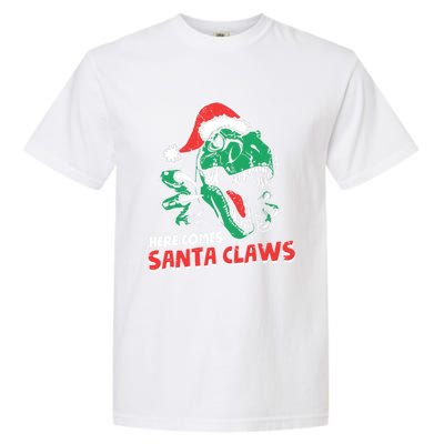 Ugly Xmas Sweaters: Dinosaur Here Comes Santa Claws Claus Gift Garment-Dyed Heavyweight T-Shirt