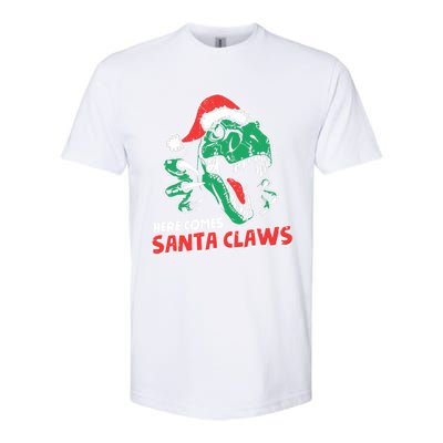 Ugly Xmas Sweaters: Dinosaur Here Comes Santa Claws Claus Gift Softstyle CVC T-Shirt