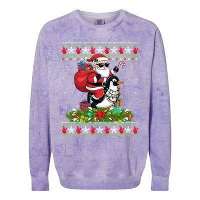 Ugly Xmas Style Santa Riding Penguin Bird Christmas Funny Gift Colorblast Crewneck Sweatshirt