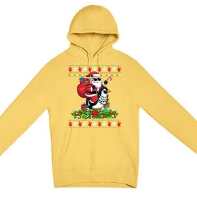 Ugly Xmas Style Santa Riding Penguin Bird Christmas Funny Gift Premium Pullover Hoodie