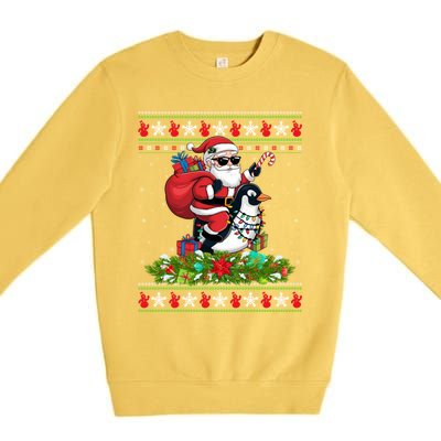 Ugly Xmas Style Santa Riding Penguin Bird Christmas Funny Gift Premium Crewneck Sweatshirt