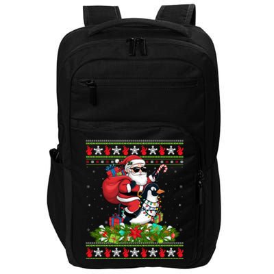 Ugly Xmas Style Santa Riding Penguin Bird Christmas Funny Gift Impact Tech Backpack